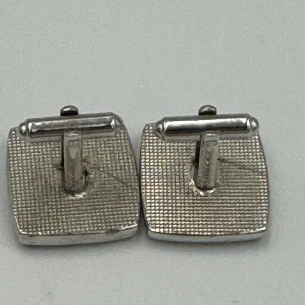 Silver Tone Fly Fisherman Cufflinks Mens Rectangular Fishing Scene‎